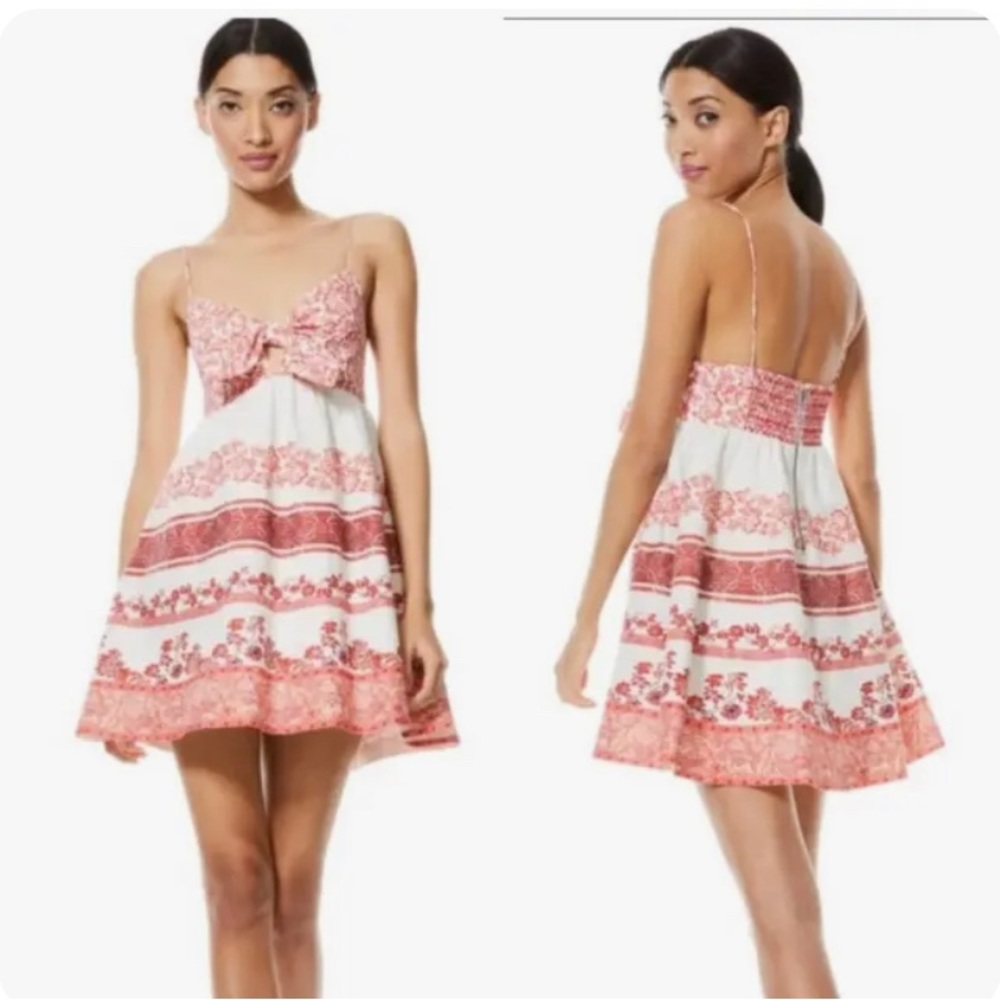 NWT Size 4 Alice + Olivia Melvina Tie-Front Gathered Babydoll Dress